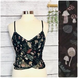 Vintage Style Mushroom Mesh Cami Crop Tank Top Woodland Summer Festival Boho